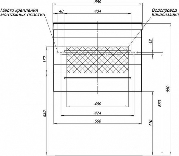 Комплект мебели для ванной Aquanet Верона 58 белый (подвесной 2 ящика) 00287651