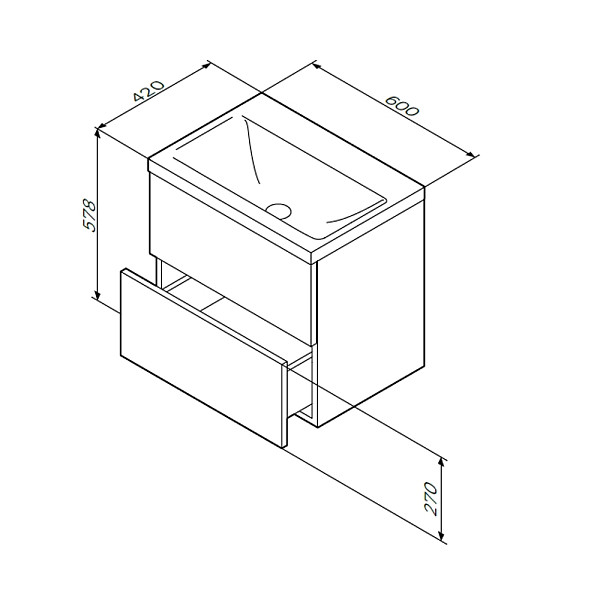 M90FHX06022WG GEM, База под раковину, подвесная, 60 см, 2 ящика push-to-open, цвет: белый, глянец
