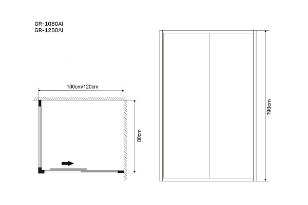 Душ.ограждение GR-1080 Alba (100*80*190) прямоугольник, дверь раздвижная 2 места