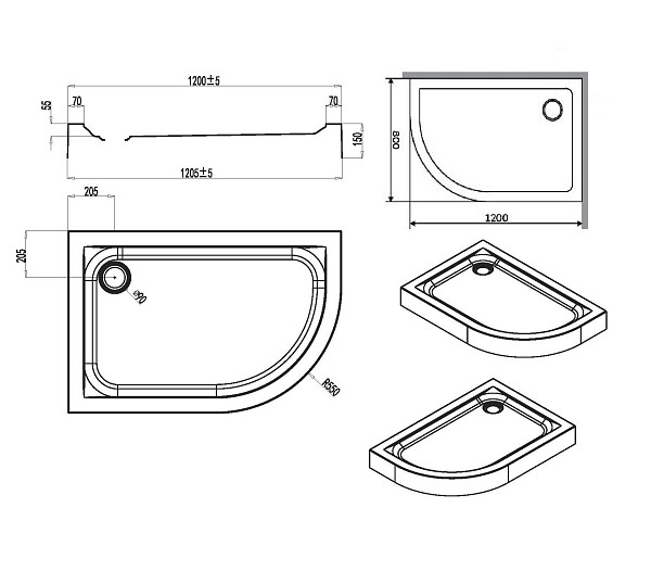 W83T-302R120W Like 120  Поддон для душ. ограждения, правосторонний, 120x80, белый акрил