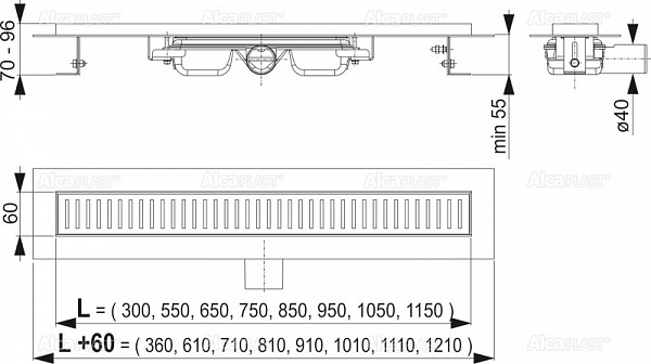 Душевой лоток AlcaPlast APZ101-1150 Low Водоотводящий желоб