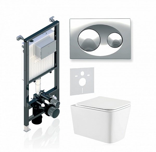Комплект KOLLER POOL для монтажа  подвесного унитаза: Инсталляция Alcora ST 1200 с клавишей GRACE Chrome, Унитаз KVADRO Rimless, сиденье дюропласт: SoftClose, Take Off, антибактериальное покрытие, система «Антивсплеск»