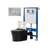 Сет: Система инсталляции Point Элемент для подвесного унитаза PN45120 + Клавиша смыва для инсталляции Point Ника, хром, PN44081C + Унитаз подвесной Point Вега безободковый, чёрн мат, PN41711BM