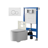 Сет: Система инсталляции Point Элемент для подвесного унитаза PN45120 + Клавиша смыва для инсталляции Point Виктория, белая/хром, PN44061WC + Унитаз подвесной Point Веста безободковый, белый, сиденье дюропласт, микролифт, быстросъем. PN41701
