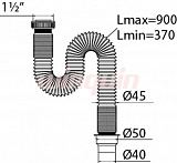 Сифон гофрированный Wirquin Элит 1½ х 50/40 мм без выпуска, L900 мм, с хомутом жёсткости