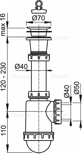 Сифон для мойки AlcaPlast A442-DN50/40