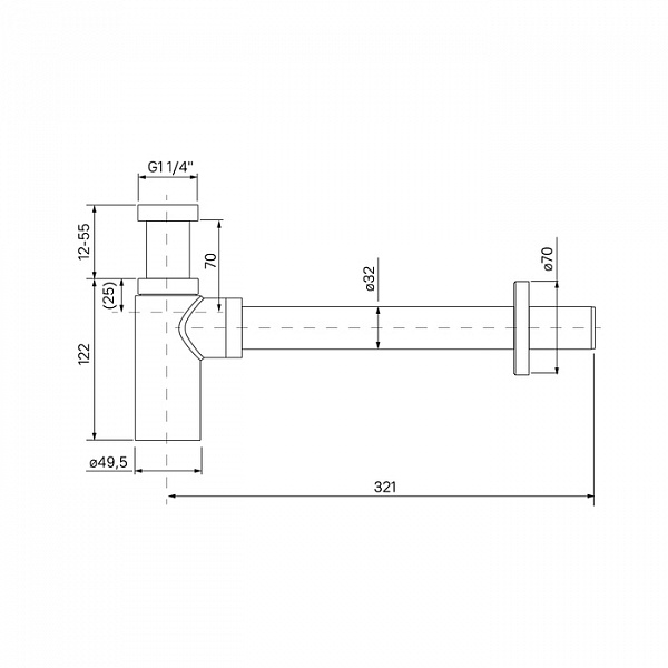 Бутылочный сифон для умывальника, черный матовый, Optima Home, IDDIS, OPTBL00i84
