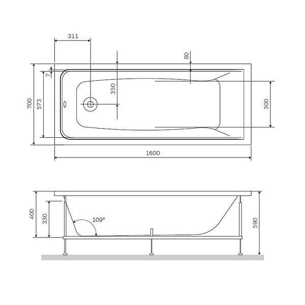 W90A-160-070W-R Gem, каркас в комплекте с монтажным набором 160х70  см, шт