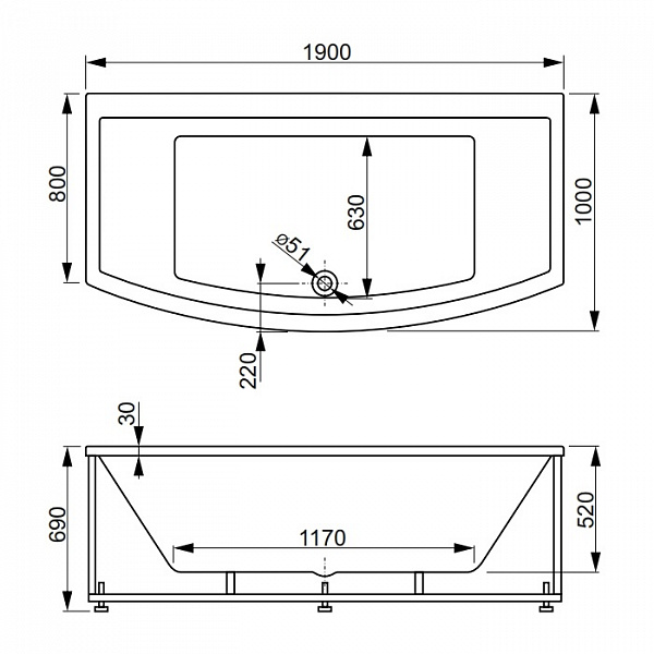Акриловая ванна Vagnerplast Inspira 190х100 VPBA191INS2X-04