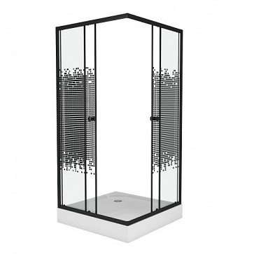 Душ. уголок NG-009-14Q BLACK (900х900х1950) низкий поддон(13см) стекло МОЗАИКА, 2 места