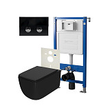 Сет: Система инсталляции пневматическая Point Элемент П для подвесного унитаза PN45121 + Клавиша смыва для пневматической инсталляции Point Венера, черный/хром, PN44071BC + Унитаз подвесной Point Меркурий безободковый сид.дюропласт микролифт быстросъем чё