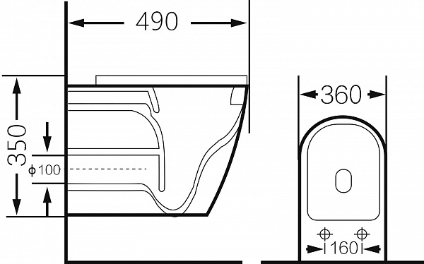 Унитаз GR-4455SWS (480*365*370) СЕРЕБРО внутри БЕЛЫЙ подвесной БЕЗОБОДКОВЫЙ  с тонкой крышкой