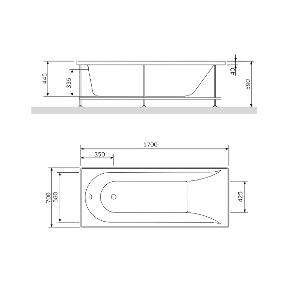 W72A-170-070W-A2 Ванна акриловая spirit 170x70, без слива/перелива