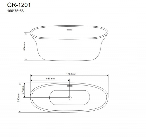 Ванна отдельностоящая GR-1201 (166x75x56) GROSSMAN