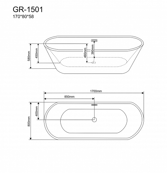 Ванна отдельностоящая GR-1501 (170x80x58) GROSSMAN
