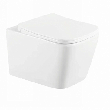 Унитаз подвесной Quadra, белый, горизонтальный выпуск, безободковый, в комплекте с  быстросьемным сиденьем микролифт  дюропласт Selena Q001WG