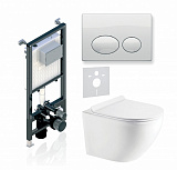 Комплект KOLLER POOL для монтажа  подвесного унитаза: Инсталляция Alcora ST 1200 с клавишей ROUND  White, Унитаз ROUND Rimless, сиденье дюропласт: SoftClose, Take Off, антибактериальное покрытие, система «Антивсплеск»