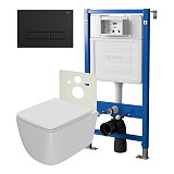 Сет: Система инсталляции Point Элемент для подвесного унитаза PN45120 + Клавиша смыва для инсталляции Point Меркурий, черная матовая, PN44831BM + Унитаз подвесной Point Меркурий безободковый, сиденье дюропласт микролифт, быстросъем, белый PN41831