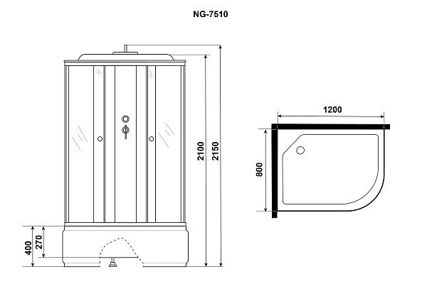 Душ.каб. NG-7510-14L BLACK (1200х800х2150) высокий поддон(40см) стекло МОЗАИКА 4 места