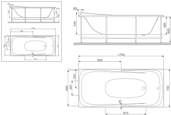 W30A-170-075W-A Sensation, ванна акриловая A0 170х75 см, шт