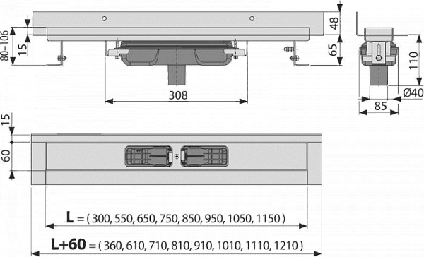 Душевой лоток AlcaPlast APZ1116-1050 Wall Low Водоотводящий желоб