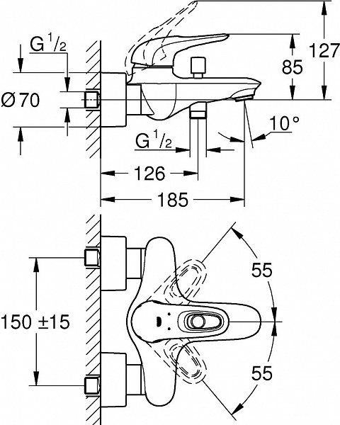 Смеситель для ванны с душем Grohe Eurostyle New 33591LS3