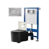 Сет: Система инсталляции Point Элемент для подвесного унитаза PN45120 + Клавиша смыва для инсталляции Point Ника, хром, PN44081C + Унитаз подвесной Point Веста безободковый, чёрн мат, PN41701BM