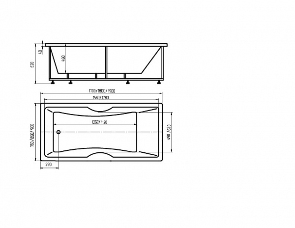 Акриловая ванна Aquatek Феникс 170х75 FEN170-0000028 с гидромассажем, со спинным массажем и с фронтальным экраном (слив справа)