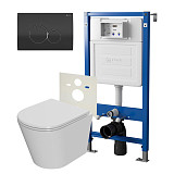 Сет: Система инсталляции Point Элемент для подвесного унитаза PN45120 + Клавиша смыва для инсталляции Point Виктория, черная/хром, PN44061BC + Унитаз подвесной Point Виктория безободковый, сиденье микролифт PN41061