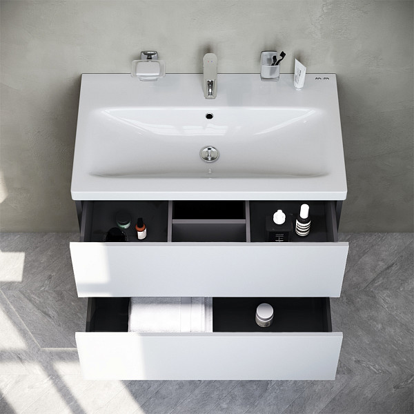 M90FHX07522WG GEM, База под раковину, подвесная, 75 см, 2 ящика push-to-open, цвет: белый, глянец