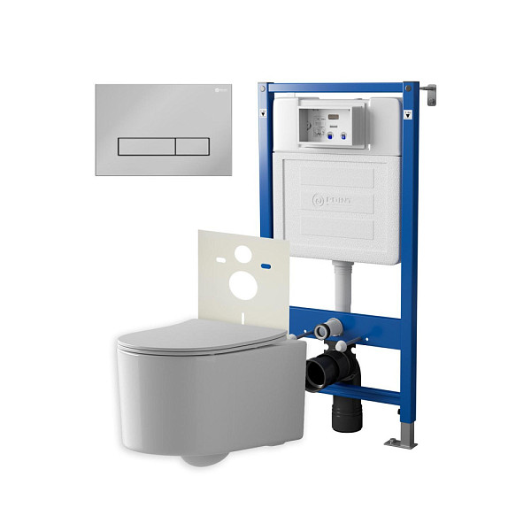 Сет: Система инсталляции Point Элемент для подвесного унитаза PN45120 + Клавиша смыва для инсталляции Point Меркурий, хром, PN44831C + Унитаз подвесной Point Веста безободковый, белый, сиденье дюропласт, микролифт, быстросъем. PN41701