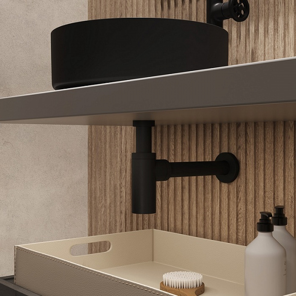 Бутылочный сифон для умывальника, черный матовый, Optima Home, IDDIS, OPTBL00i84