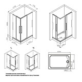 W84G-403-12080-BТ Душевое ограждение Func Square Slide 120х80, черный, прозрачное