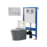 Сет: Система инсталляции Point Элемент для подвесного унитаза PN45120 + Клавиша смыва для инсталляции Point Меркурий, хром, PN44831C + Унитаз подвесной Point Вега безободковый, сер мат, PN41711GM