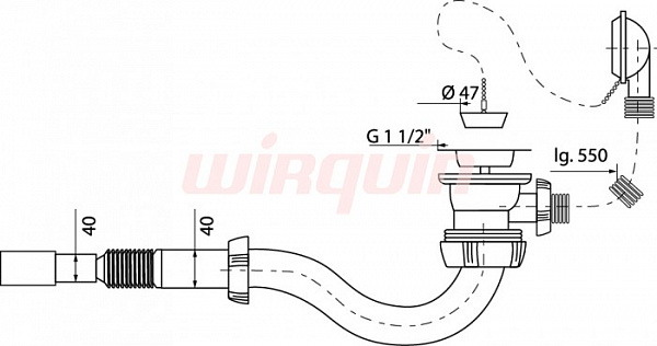 Слив-перелив Wirquin с сифоном S-образный 1½ х 40 мм с гофротрубой 40 x 40/50 мм