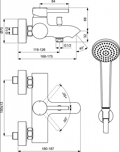Смеситель Ideal Standard Ceraline BC270AA для ванны с душем