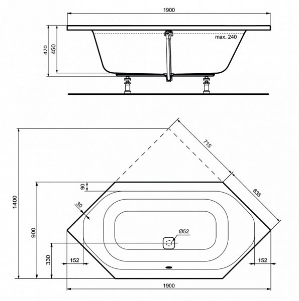 Акриловая ванна Ideal Standard Tonic II K746901 190x90