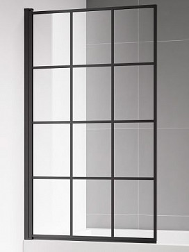 Шторка  на ванну AQUAme 800*1400мм., стекло 6мм, цвет профиля матовый черный. Вертикальные и горизонтальные декоративные линии