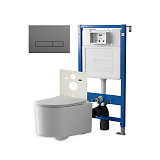 Сет: Система инсталляции Point Элемент для подвесного унитаза PN45120 + Клавиша смыва для инсталляции Point Меркурий, цвет графит, PN44831GM + Унитаз подвесной Point Веста безободковый, белый, сиденье дюропласт, микролифт, быстросъем. PN41701