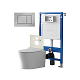 Сет: Система инсталляции Point Элемент для подвесного унитаза PN45120 + Клавиша смыва для инсталляции Point Ника, хром, PN44081C + Унитаз подвесной Point Вега безободковый, сиденье микролифт PN41711