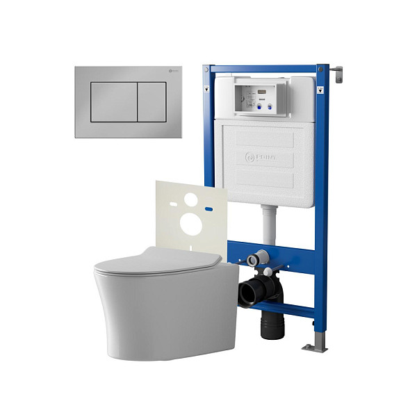 Сет: Система инсталляции Point Элемент для подвесного унитаза PN45120 + Клавиша смыва для инсталляции Point Ника, хром, PN44081C + Унитаз подвесной Point Вега безободковый, сиденье микролифт PN41711