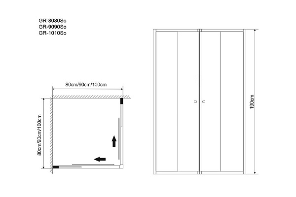 Душ.ограждение GR-8080 Solis (80*80*190) квадрат, двери раздвижные 1 место