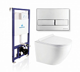 Комплект KOLLER POOL для монтажа  подвесного унитаза: Инсталляция DUNE 1200 SL с клавишей NEON Chrome, Унитаз ROUND Rimless, сиденье дюропласт: SoftClose, Take Off, антибактериальное покрытие, система «Антивсплеск»