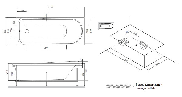 W80A-170-070W-A Like, ванна акриловая A0 170х70 см,шт