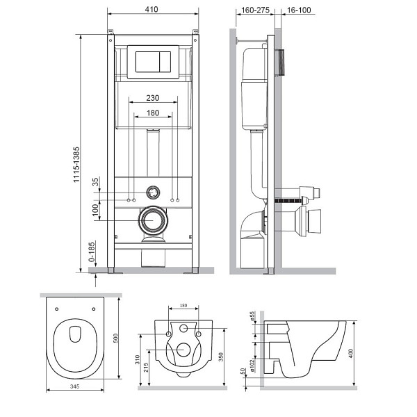 DX77.IS10101.1700 Инсталляция с клав белый с подвесным унитазом Jupiter безободк с сид м/лифт