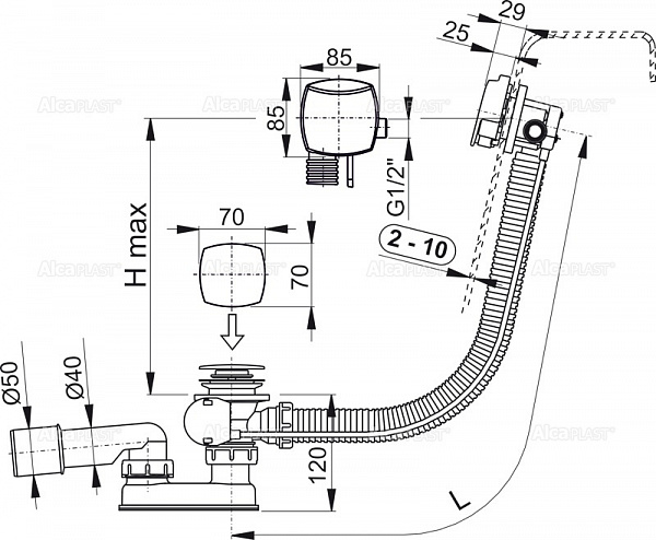Сифон для ванны AlcaPlast A564CRM2-80