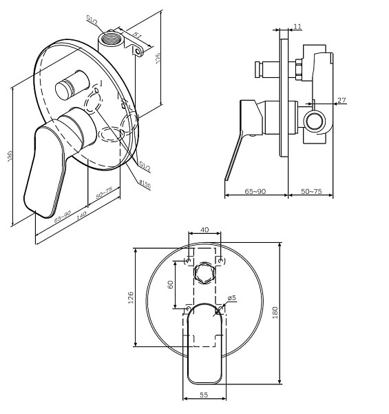 F85A45000 X-Joy, cмеситель д/ванны/душа монтируемый в стену, хром, шт.