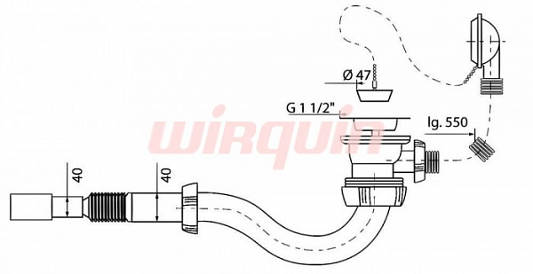 Слив-перелив Wirquin S-образный с гофротрубой на 40x40/50, выпуск пластик