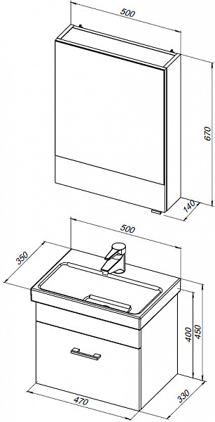 Мебель для ванной Aquanet Верона 50 (Moduo Slim) белый 00254065