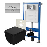 Сет: Система инсталляции Point Элемент для подвесного унитаза PN45120 + Клавиша смыва для инсталляции Point Виктория, хром, PN44061C + Унитаз подвесной Point Меркурий безободковый сид.дюропласт микролифт быстросъем чёрн мат. PN41831BM